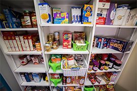 shelves of food in the food pantry