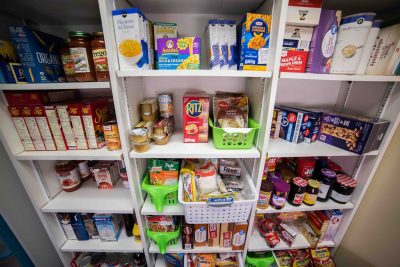 shelves of food in the Hatter Pantry