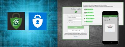 graphic image with two logos and screenshots for Stetson Multi-Factor Authentication