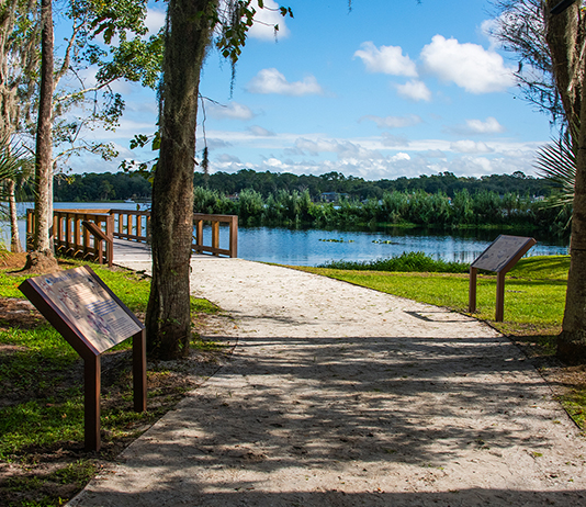 photo of trail and lake