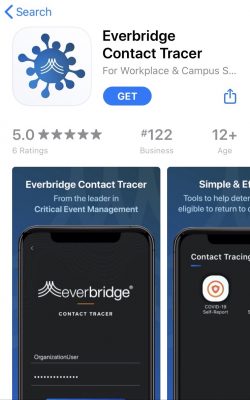 screenshot of App Store and contact tracer app