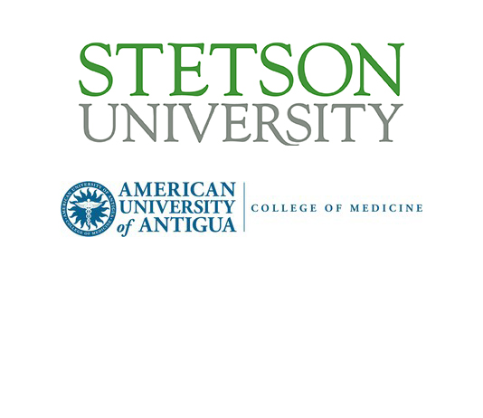 graphic with the logos of Stetson University and American University of Antigua