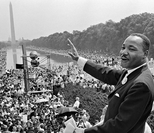 Martin Luther King Jr. giving speech at the Freedom Walk