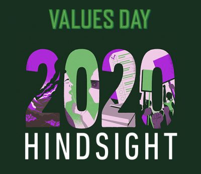 Graphic that says, Values Day, 2020 Hindsight