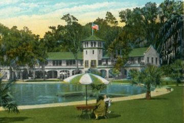 Old postcard of DeLeon Springs hotel and casino before it became a state park