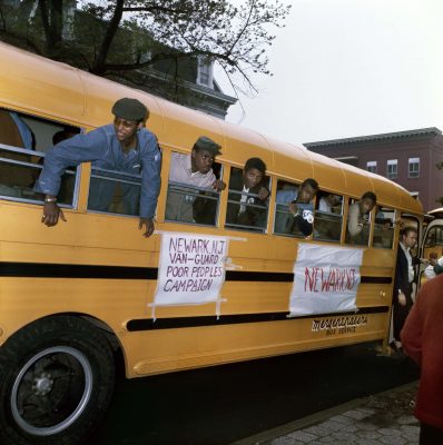 A school bus of people heading to march in Washington, 1968
