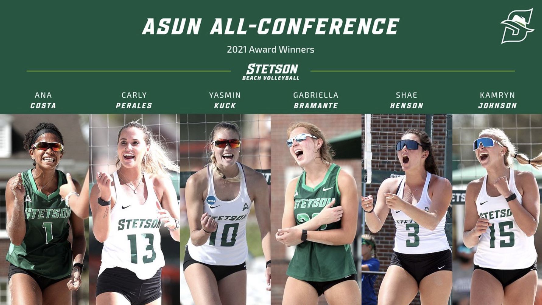 montage of photos of 6 beach volleyball players with ASUN recognition.