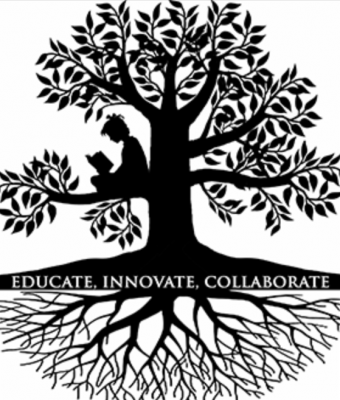 Institute logo, with a child reading a book on a tree