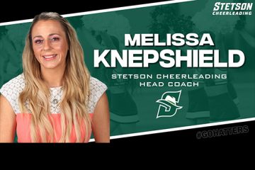 Graphic with photo of new cheer coach with her name and Hatters logo.
