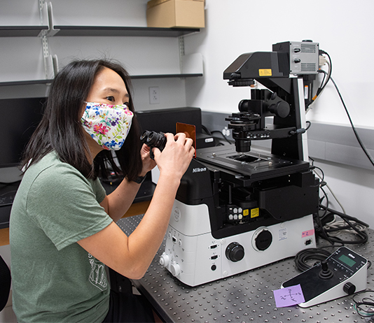 Assistant Biology Professor Lynn Kee, PhD, talks about Stetson's inverted fluorescent microscope system.