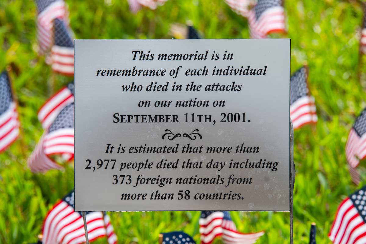 Plaque gives details about the 9/11 flag memorial