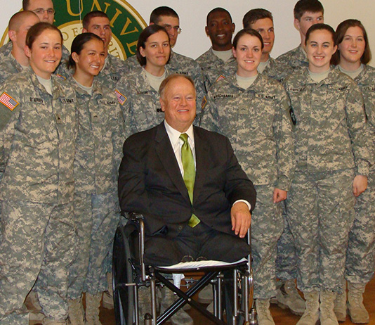 Max Cleland poses with Stetson ROTC students