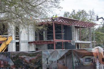 Exterior construction shot of Brown Hall.