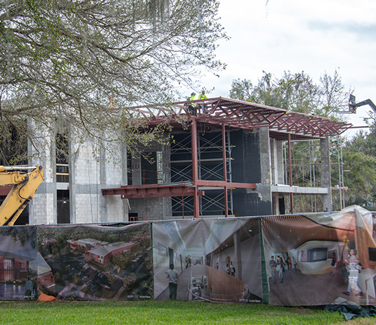 Exterior construction shot of Brown Hall.