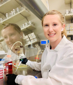 Dr. Kristine Dye works in her lab