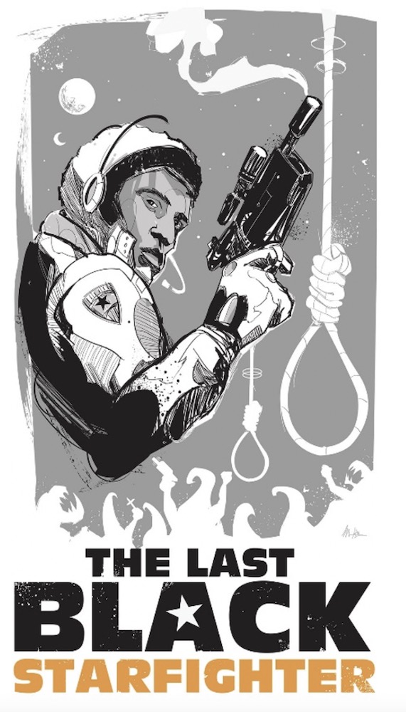 Drawing of a super hero, "The Last Black Starfighter."