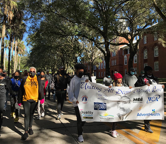 Participants march in the MLK Day march.