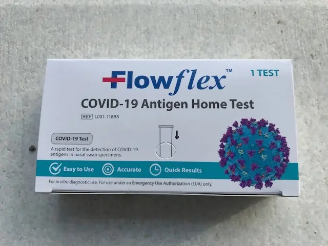 box of COVID-19 at home test kits
