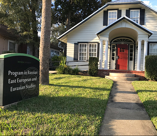 exterior shot of the SPREES house at Stetson, where faculty condemn invasion of Ukraine.