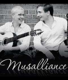 Photo of two musicians from Russia with the name of their musical duo.