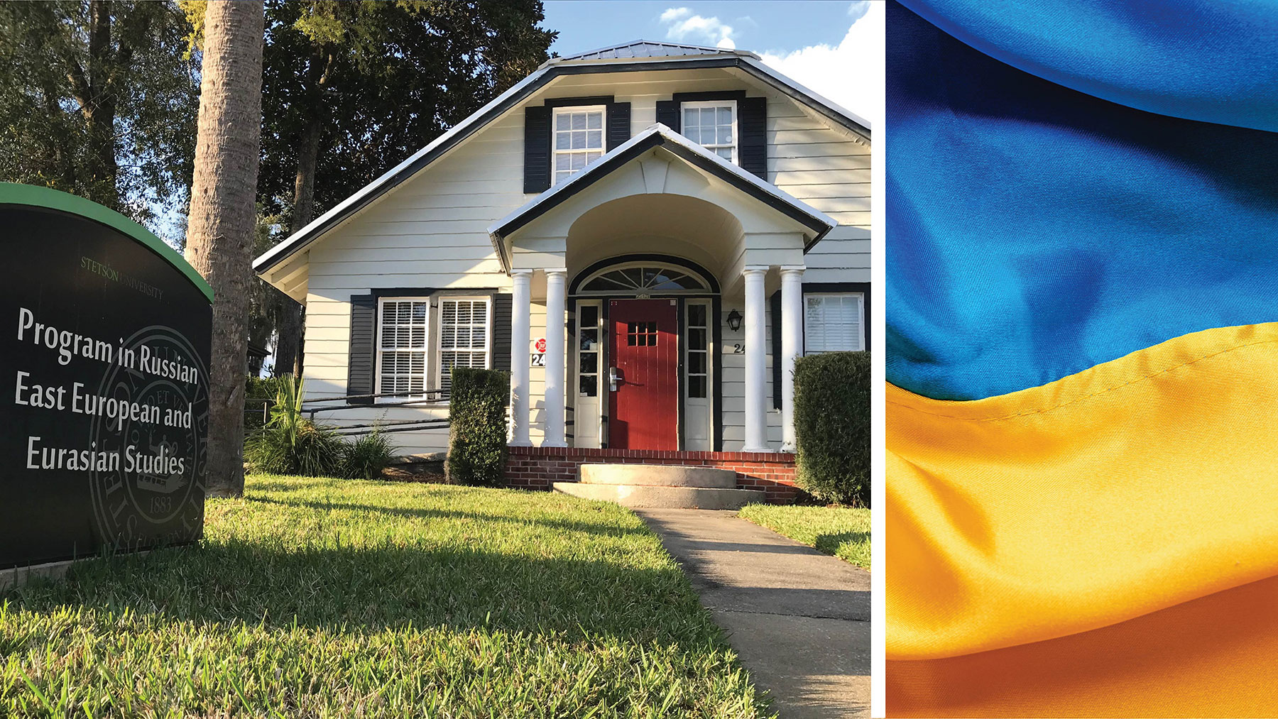 Montage of SPREES House and Ukrainian flag