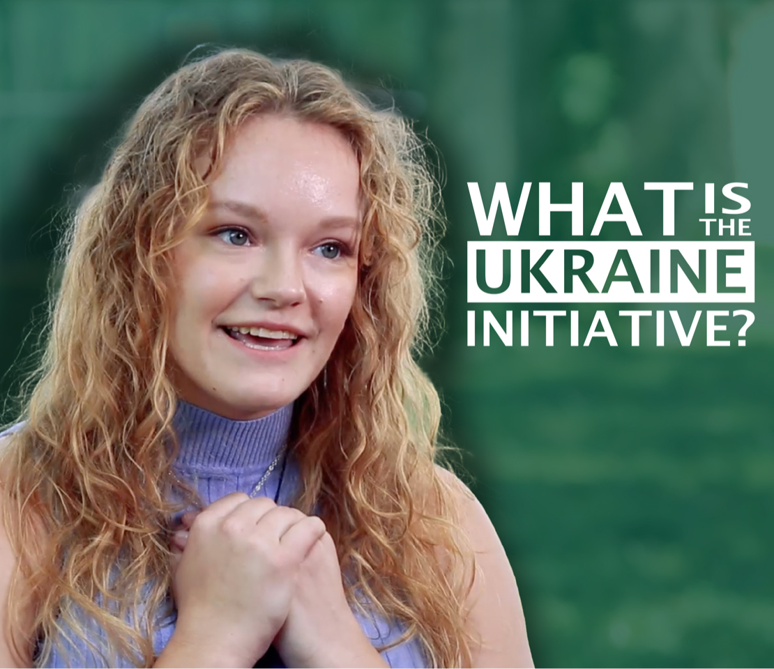 portrait of Sami Dunlap with text, "What is the Ukraine Initiative?"