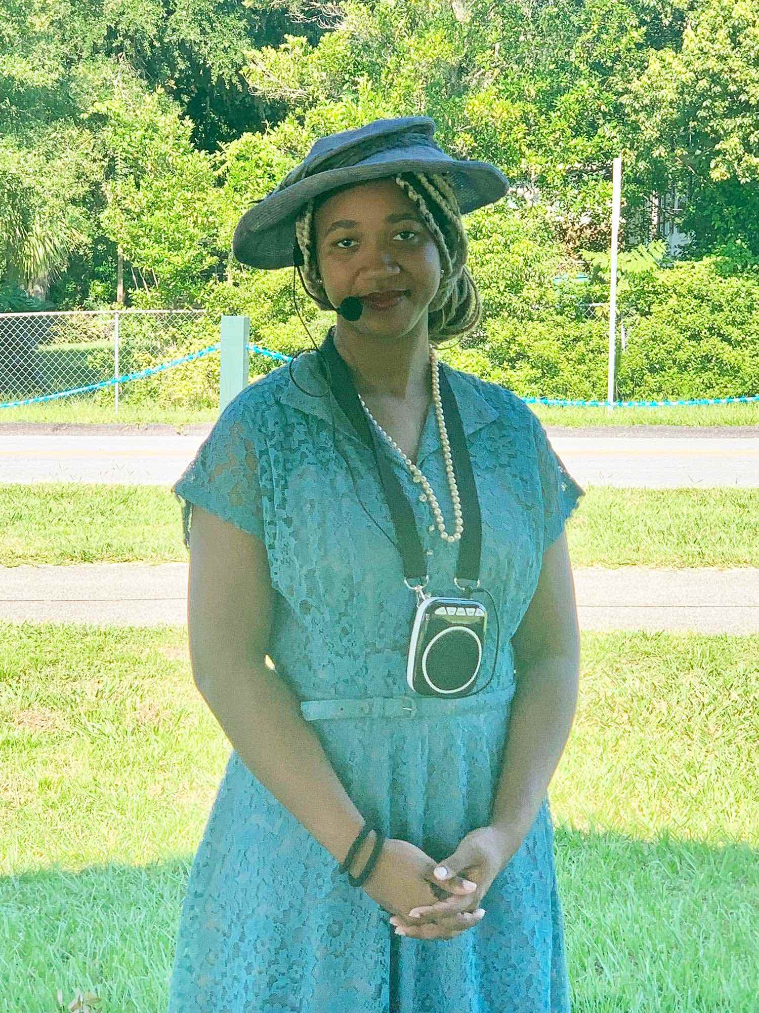 Stetson student is dressed in period costume as Edith Starke
