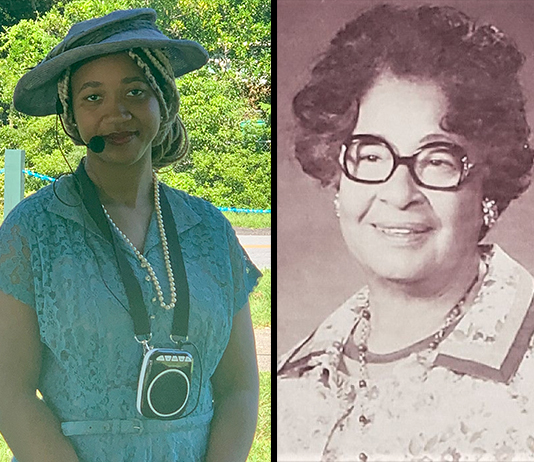Montage of student, dressed as Edith Starke, and a historical photo of Edith Starke