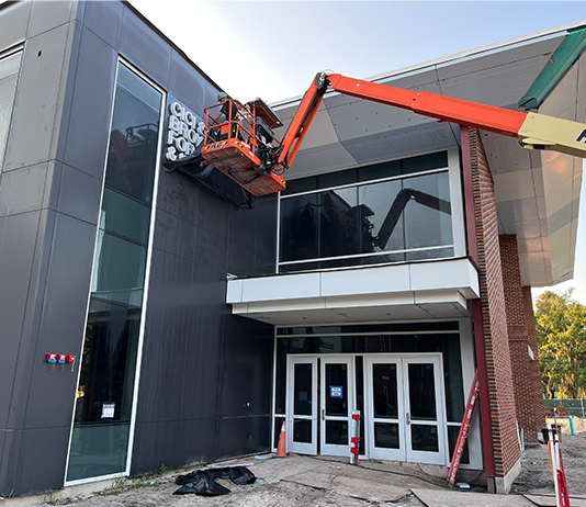 The name goes up this week on Brown Hall.