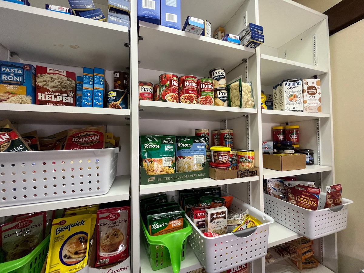 Shelves are stocked in the Hatter Food Pantry.