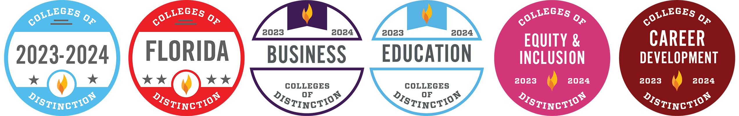 six badges from the College of Distinction program