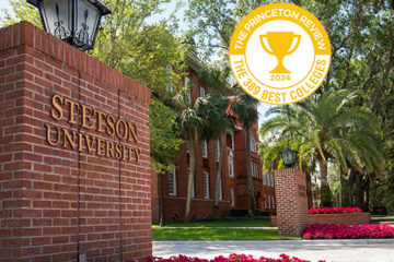 Scenic shot of campus with graphic of Princeton Review badge attached