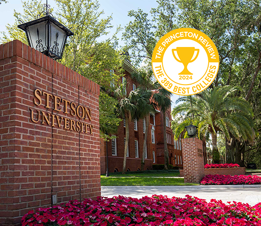 Scenic shot of campus with graphic of Princeton Review badge attached