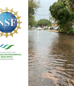 Montage includes logos for Stetson Water Institute and National Science Foundation, plus photo of flooding in Cape Canaveral.