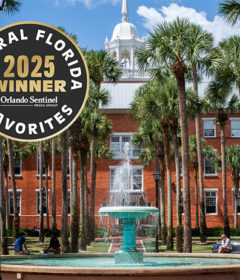Pretty scenic shot on campus with accolade badge for Gold Winner: Central Florida Favorite College