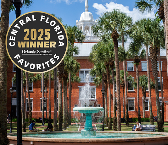 Pretty scenic shot on campus with accolade badge for Gold Winner: Central Florida Favorite College