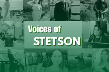 Graphic with photos and says, Voices of Stetson