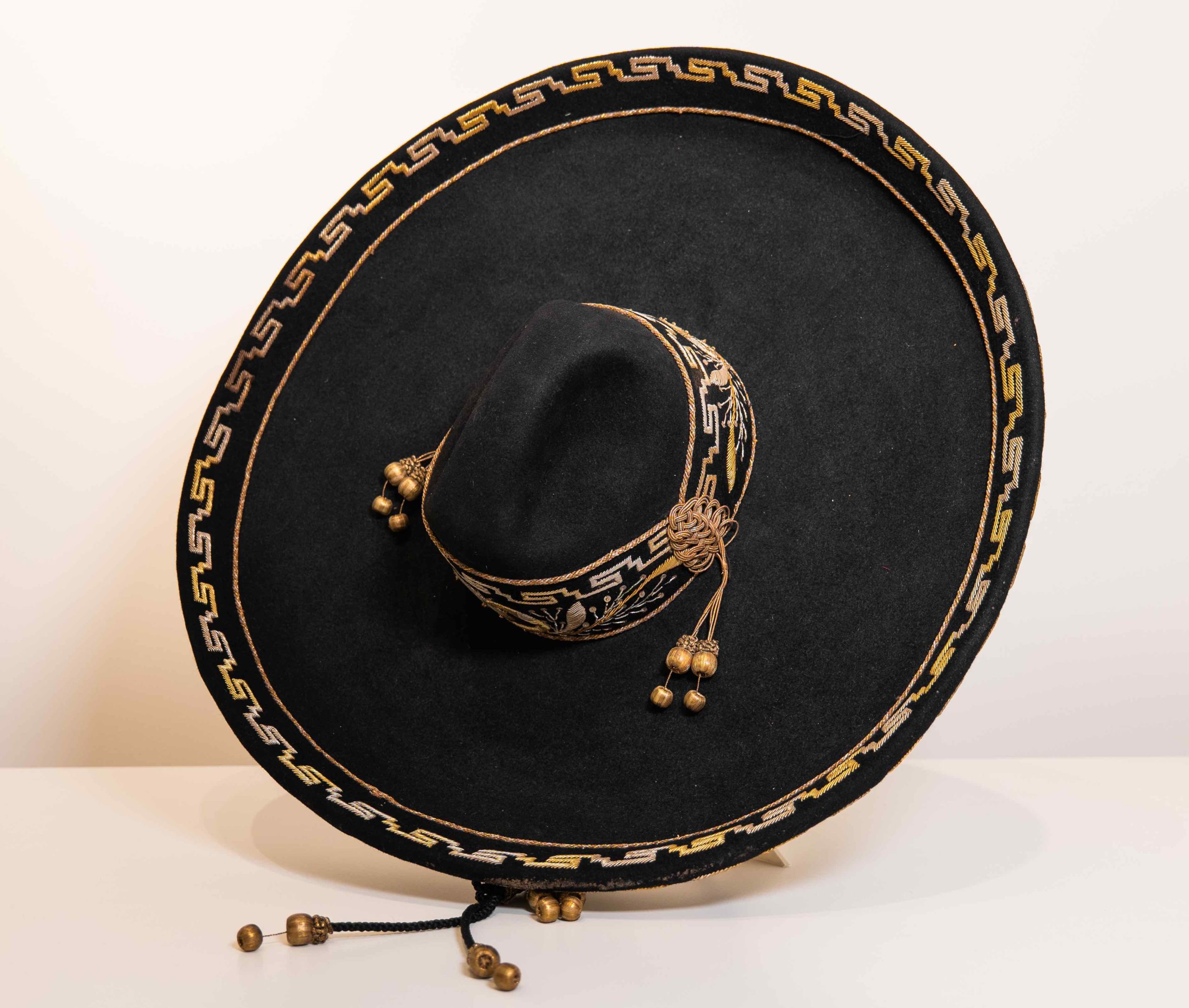 An embroidered black sombrero hat