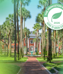 A pretty campus scene has a badge for Green College 2026