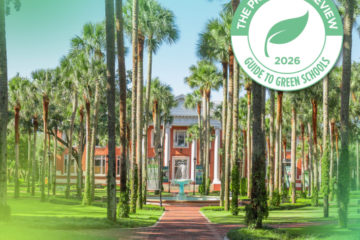 A pretty campus scene has a badge for Green College 2026