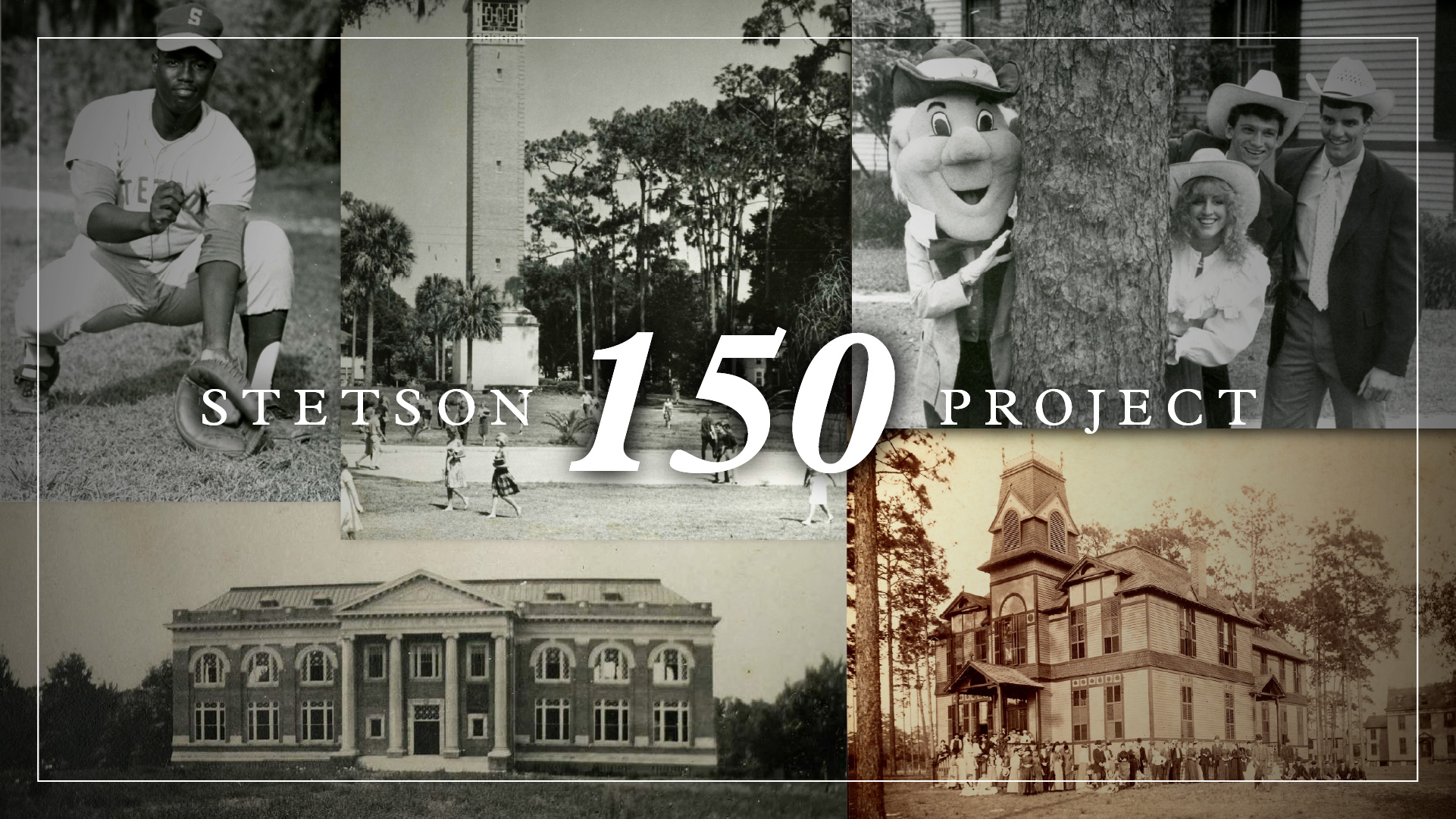 Graphic with historical photos and text, Stetson 150 project