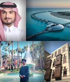 A montage of four photos - two portraits and two location shots from Saudi Arabia