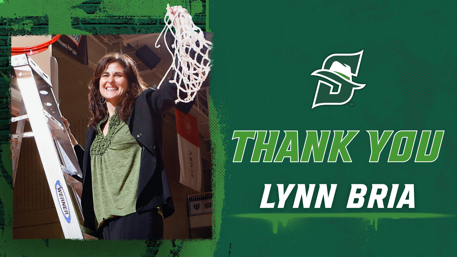 Graphic with a photo of a women and text that says, Tnank You, Lynn Bria