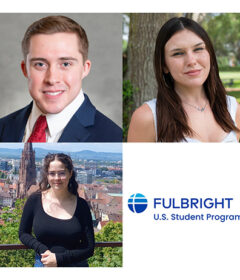 Three headshots and a logo for the Fulbright program