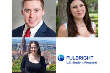 Three headshots and a logo for the Fulbright program