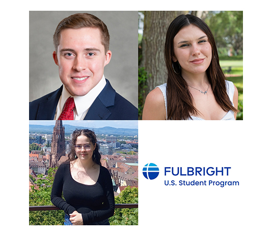 Three headshots and a logo for the Fulbright program