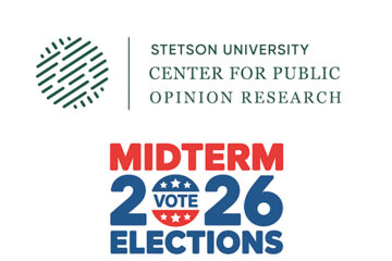 Two logos for midterm 2026 elections and Stetson Center for Public Opinion Research