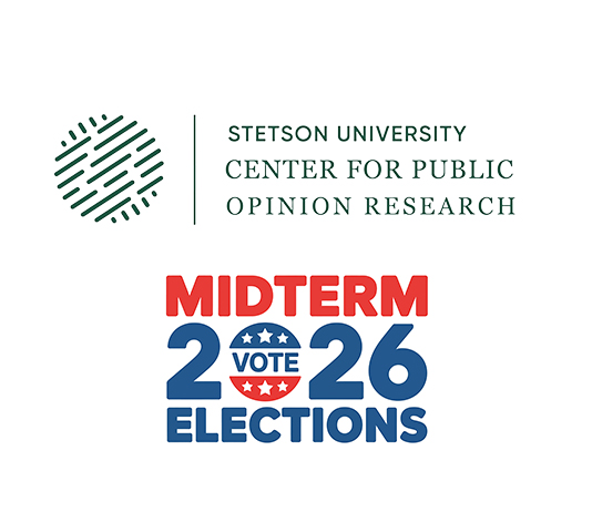 Two logos for midterm 2026 elections and Stetson Center for Public Opinion Research