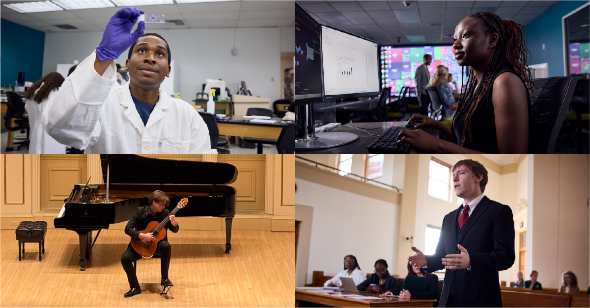 Montage of two photos of college students in academic settings