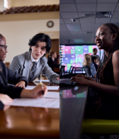Montage of two photos of college students in academic settings